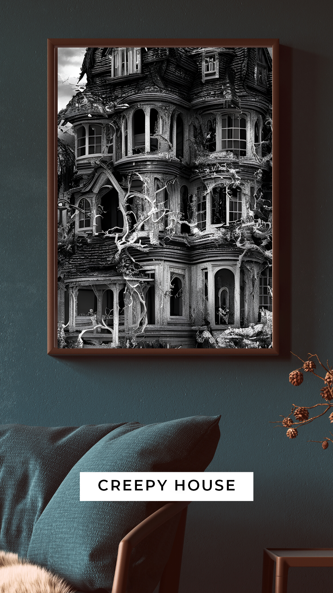 Black and White Creepy House - Printable Wall Art