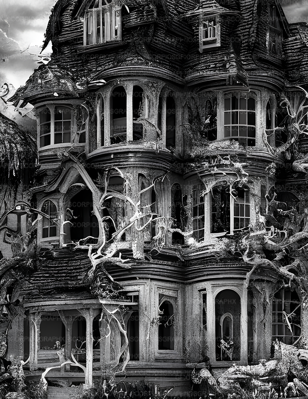 Black and White Creepy House - Printable Wall Art