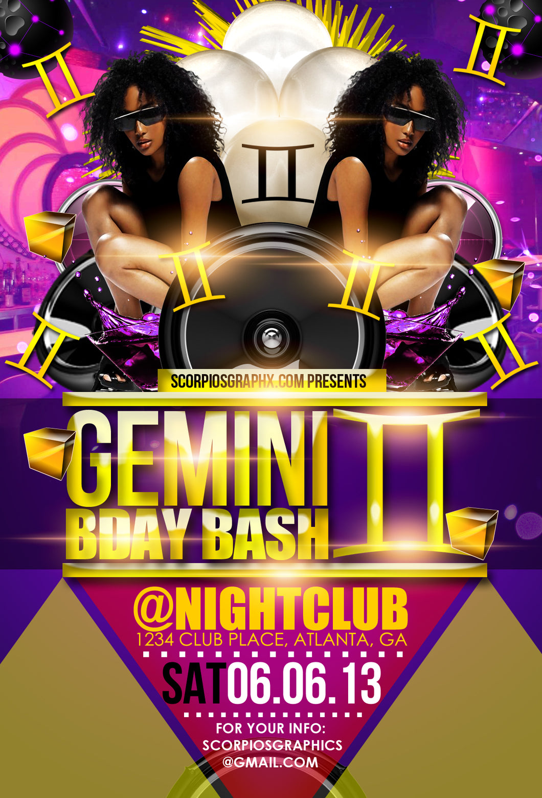 Gemini Birthday Bash Flyer Template
