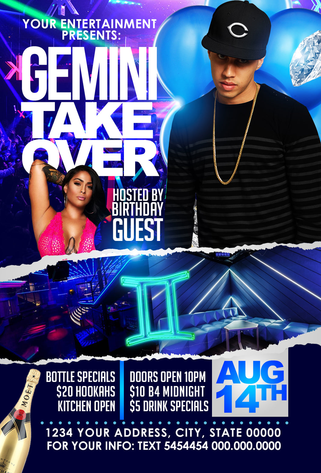Gemini Birthday Flyer Template