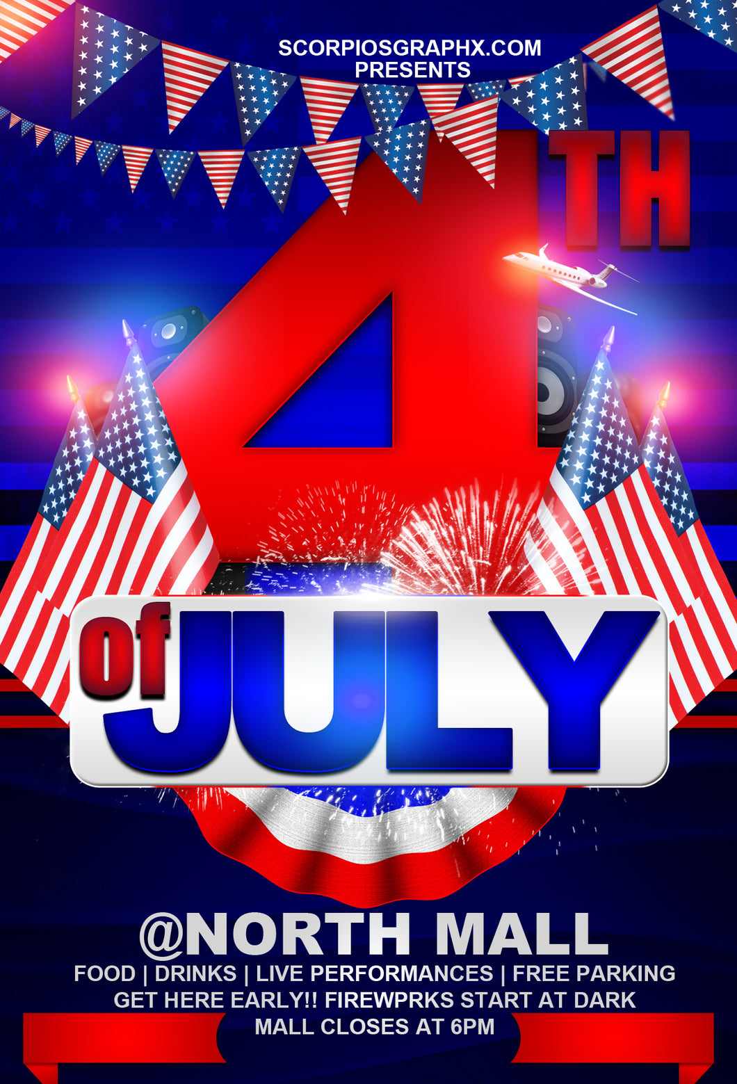 4th of July Invitation Flyer Template