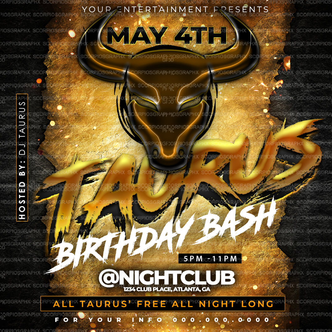 Taurus Birthday Bash Flyer Template