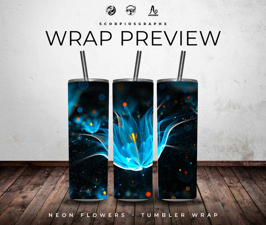 Neon Flowers PNG | Sublimation | Tumbler Wrap Design | Digital Download