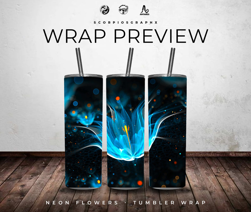 Neon Flowers PNG | Sublimation | Tumbler Wrap Design | Digital Download