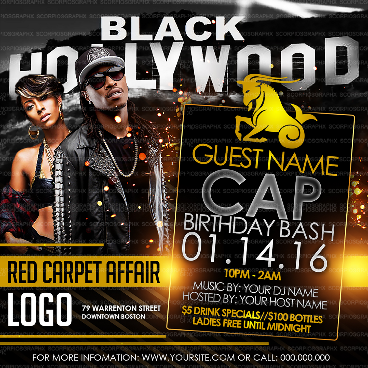 Black Hollywood Birthday Flyer Template