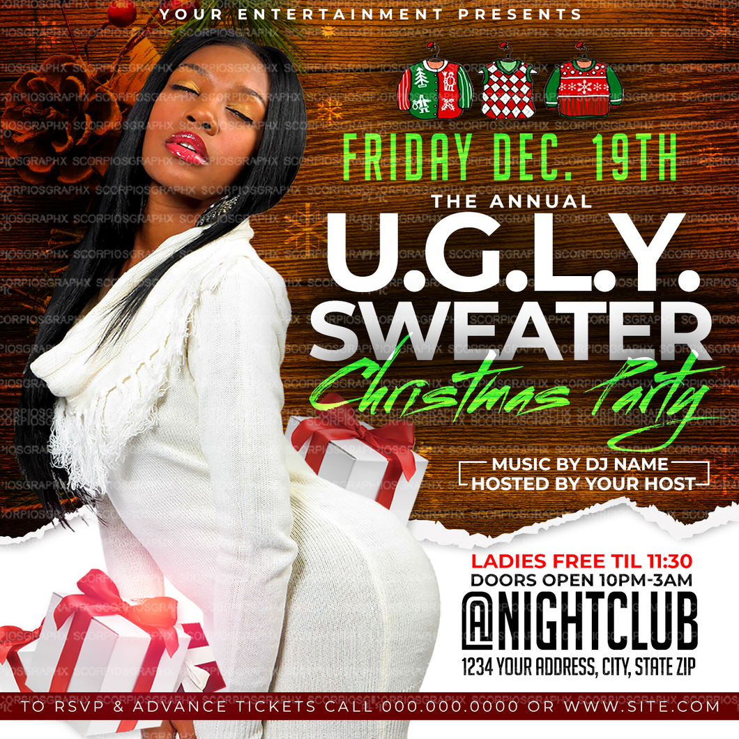 Ugly Sweater Christmas Party Flyer Template