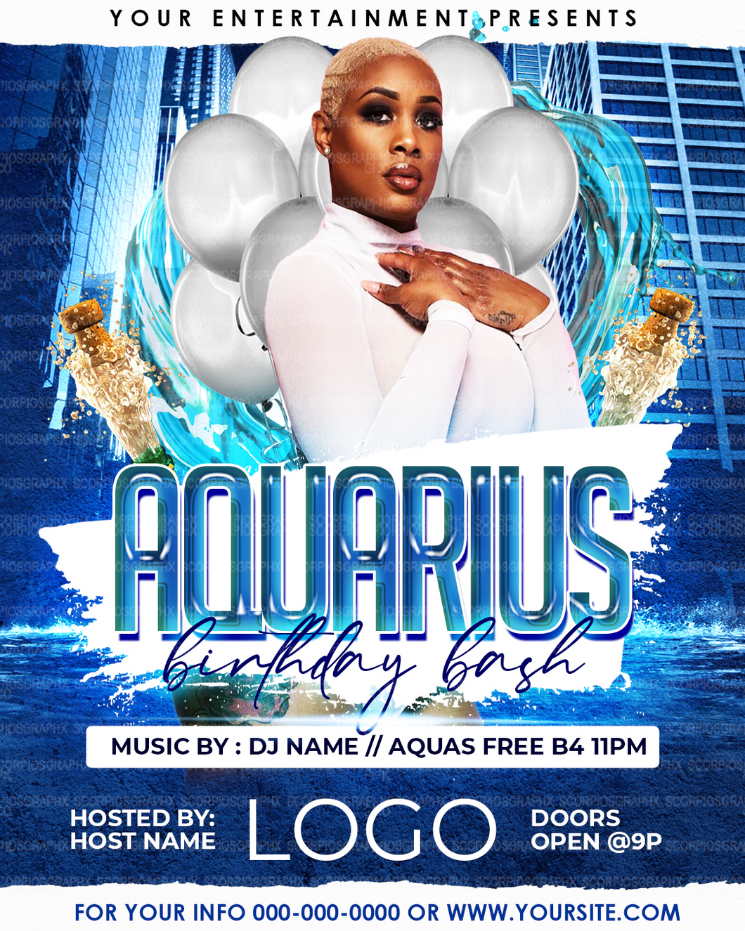Aquarius Birthday Bash Flyer