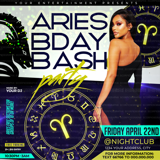 Aries Birthday Bash Flyer Template