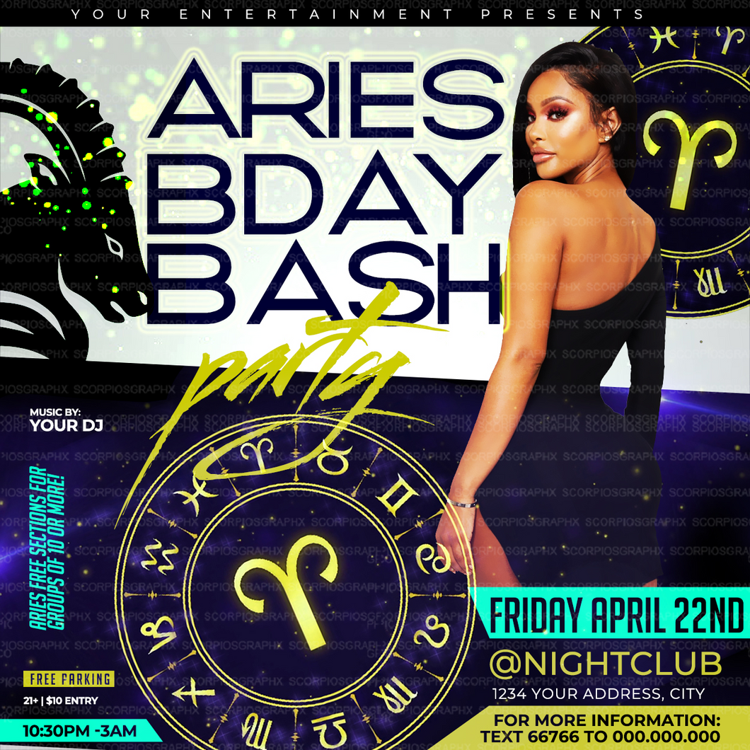 Aries Birthday Bash Flyer Template