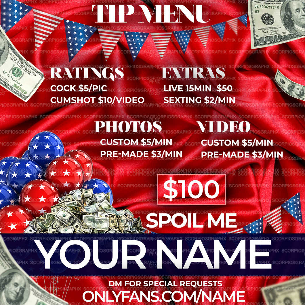 Only Fans Tip Menu Flyer - Patriotic