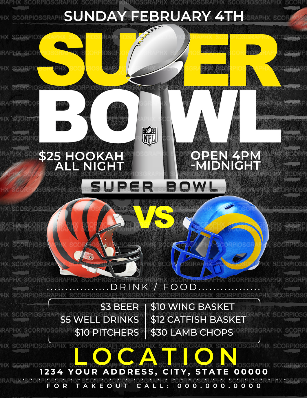Superbowl Menu and Flyer