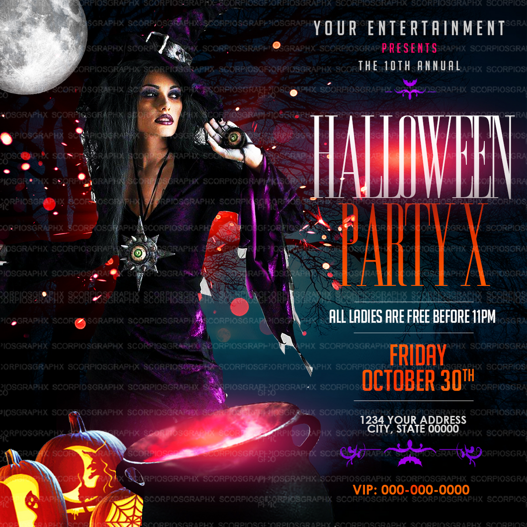 Halloween Witch Party Flyer Template